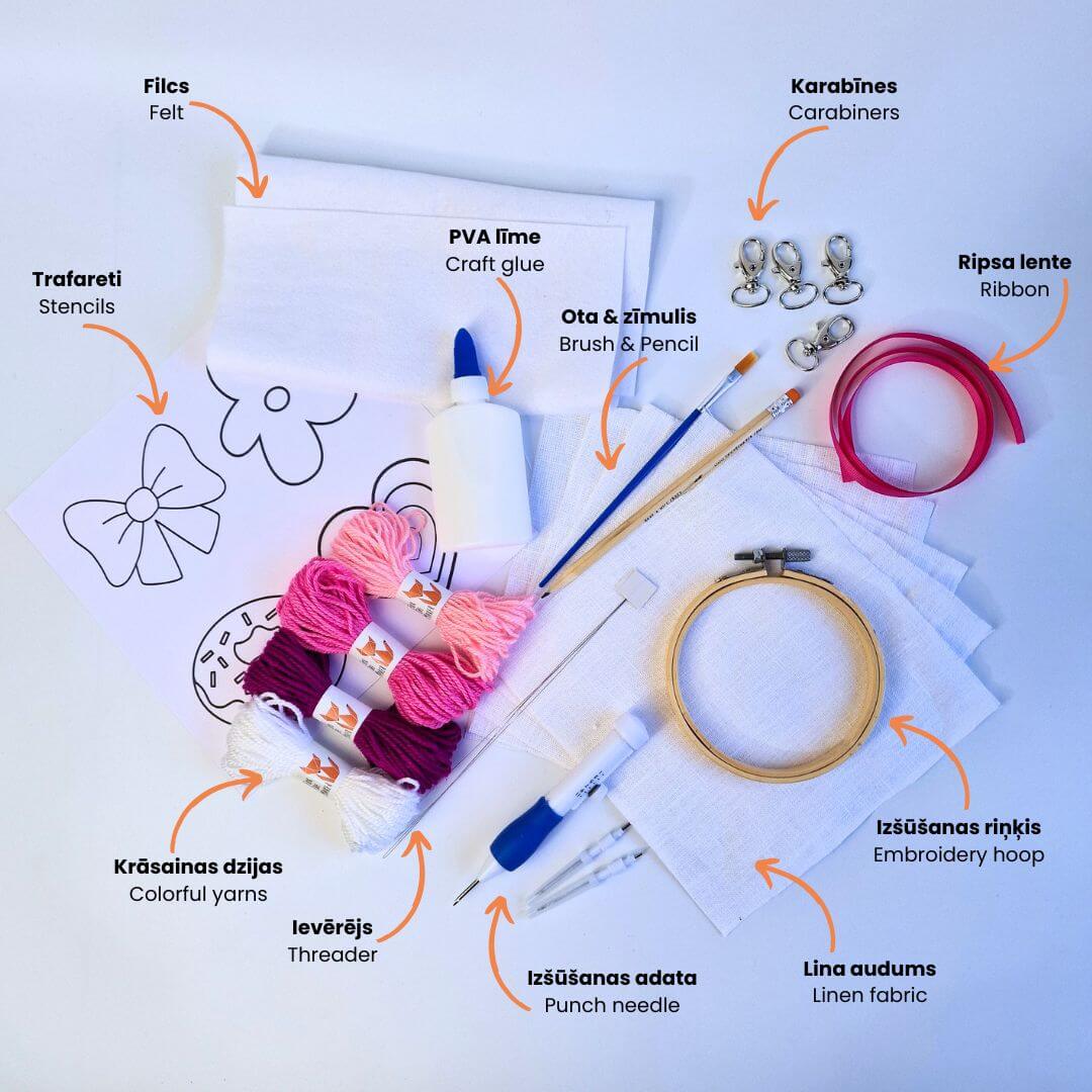 DIY Punch Needle Nyckelringskit, Rosa Paradis